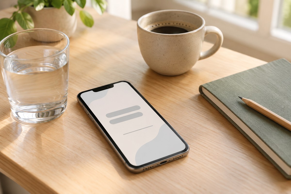 A phone, a glass of water and a notebook on a sunlit kitchen table, the setting where most people read drug reviews before a first dose